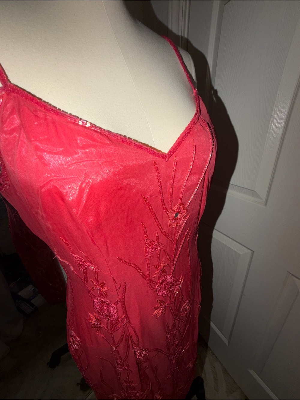 Chaudry Red Spaghetti-Strap Lace Mini Dress - Picture 6 of 13